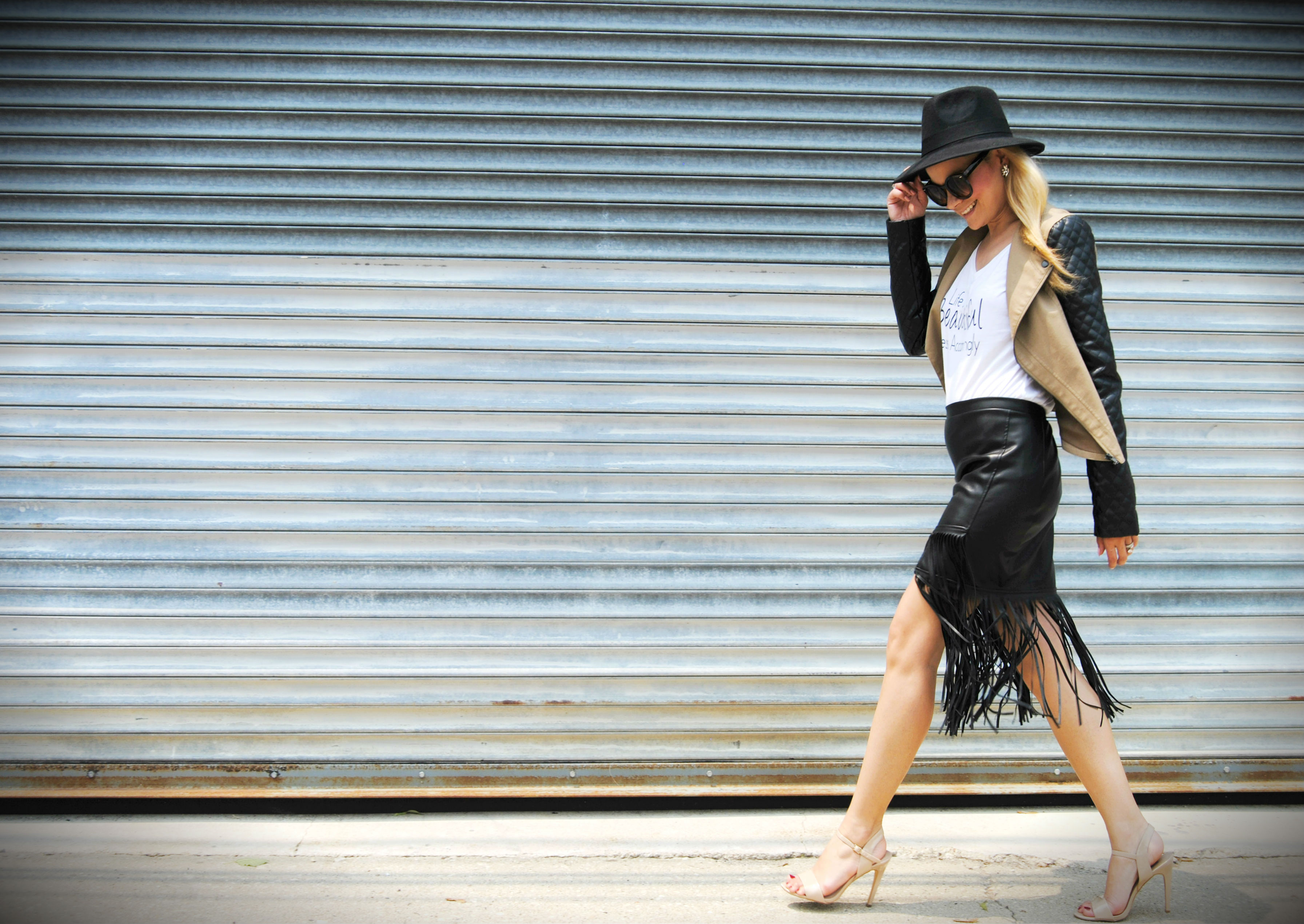 leather fringe skirt-steve madden heels-10v