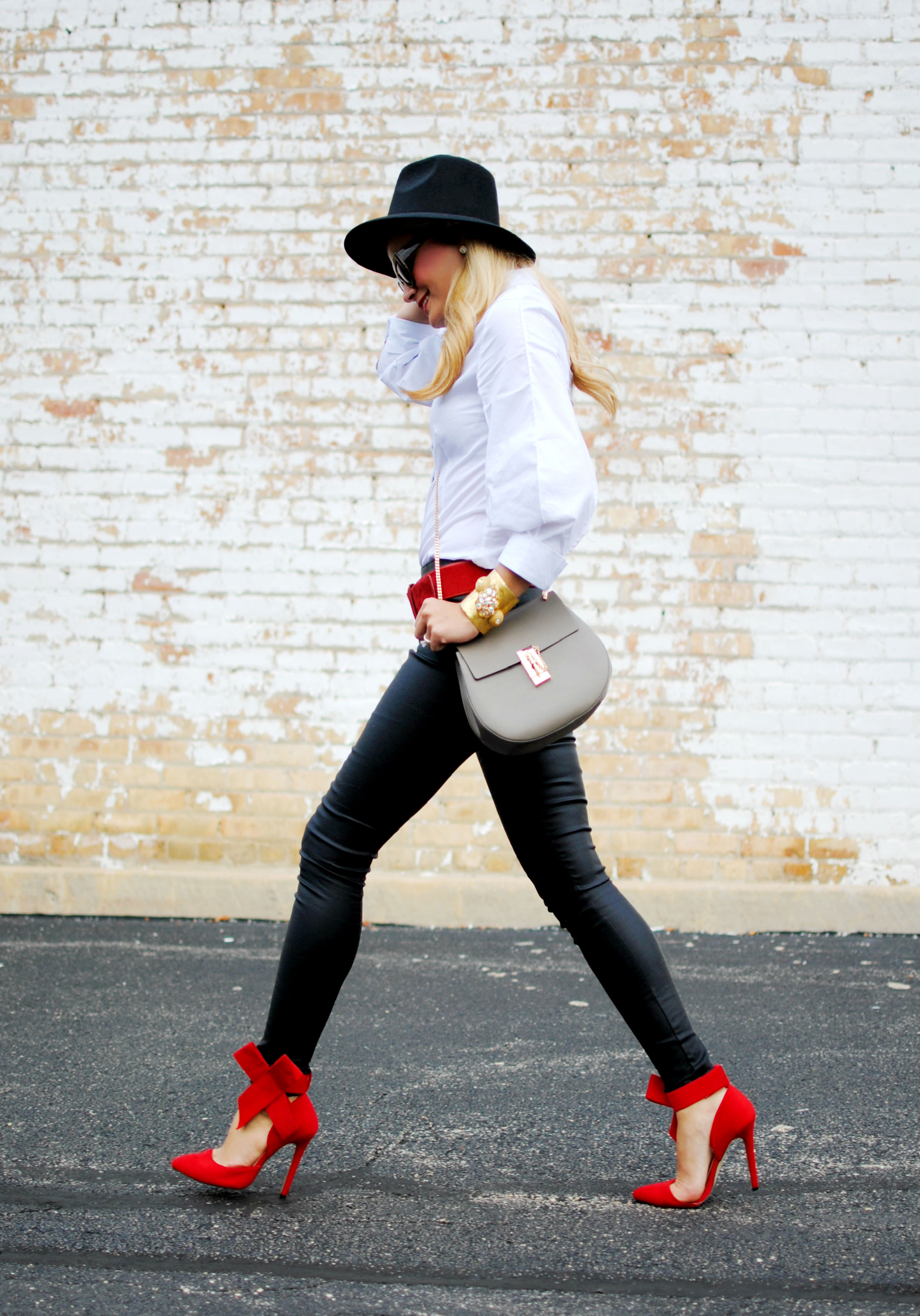 Leather Pants_White Button Down Shirt_Red Heels_What Would V Wear
