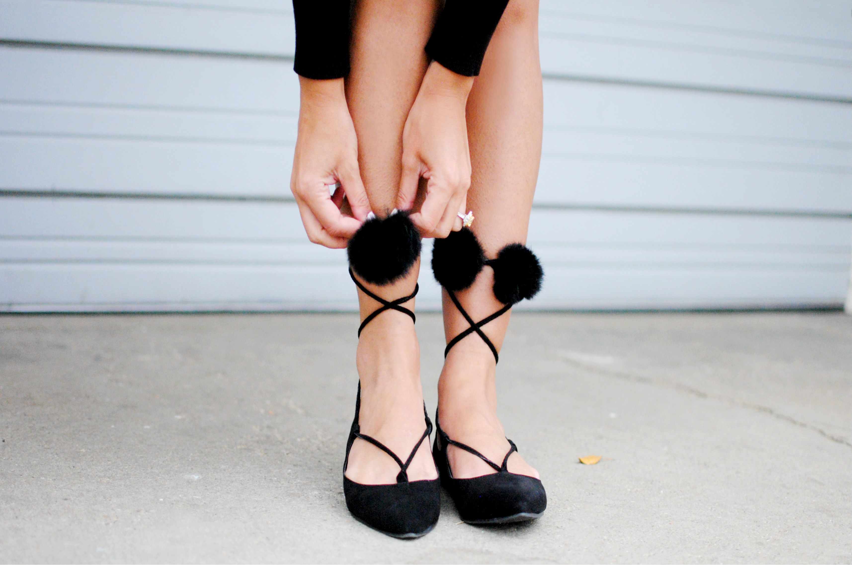 Lace-up flats_Pom Poms_Boohoo_What Would V Wear
