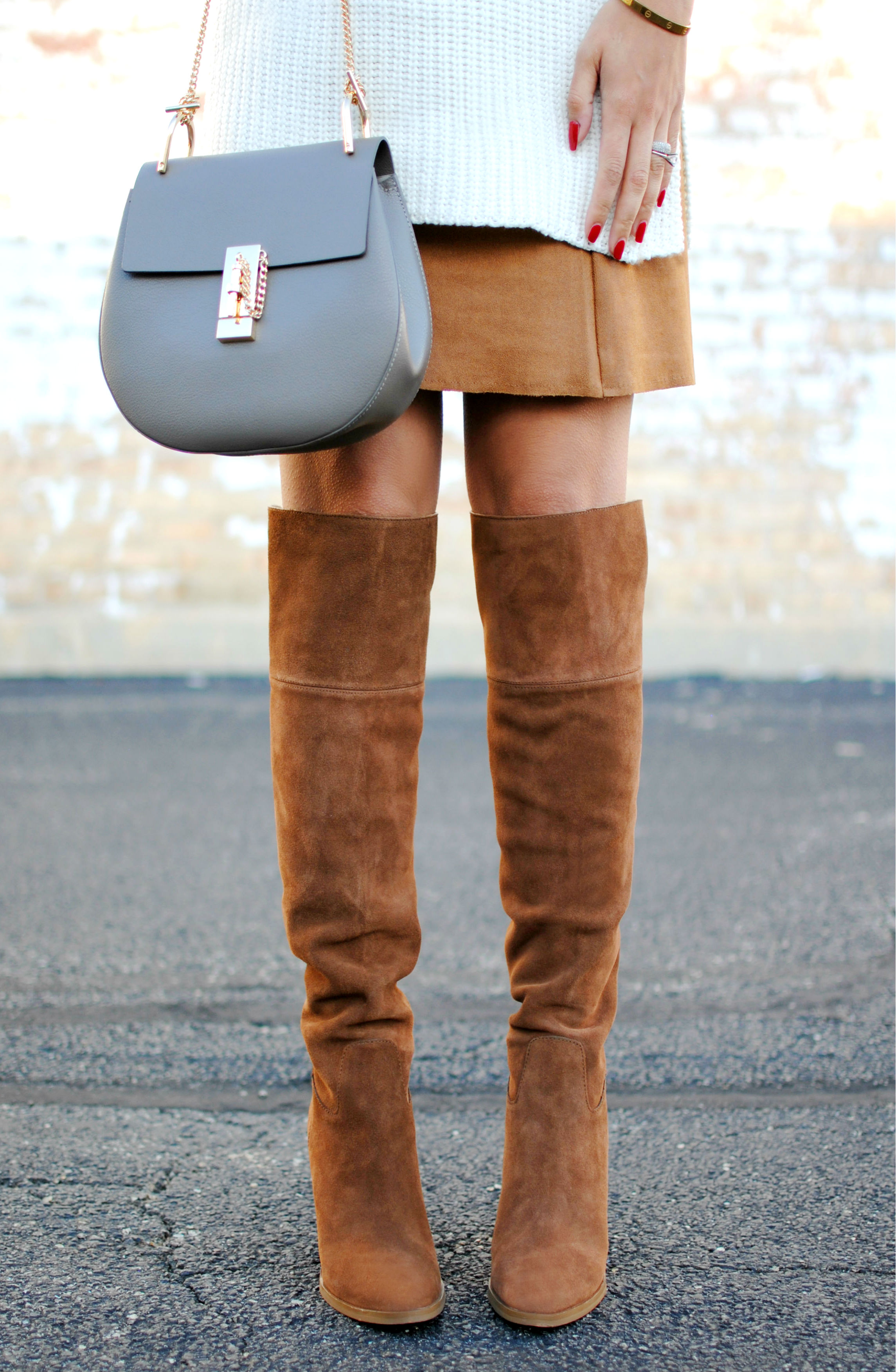 Michael Kors Tall Boots_Suede Skirt_Knit Sweater_What Would V Wear