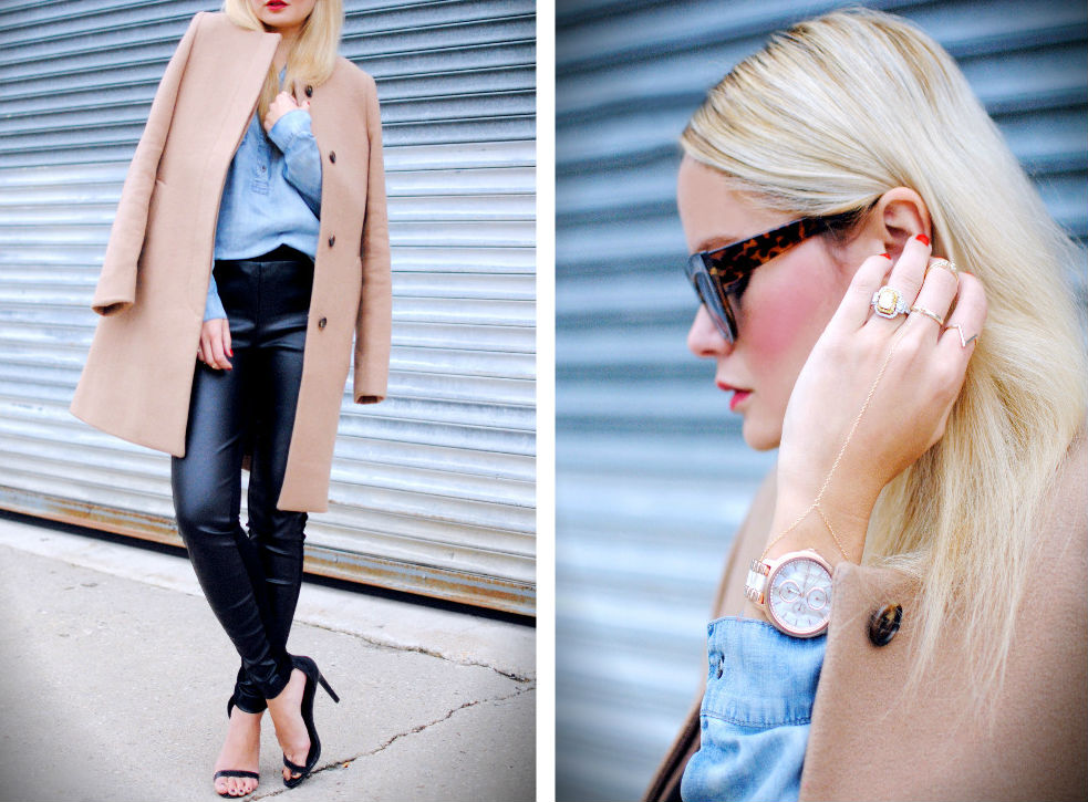 Camel Coat_Leather Leggings_Fossil Watch_What Would V Wear