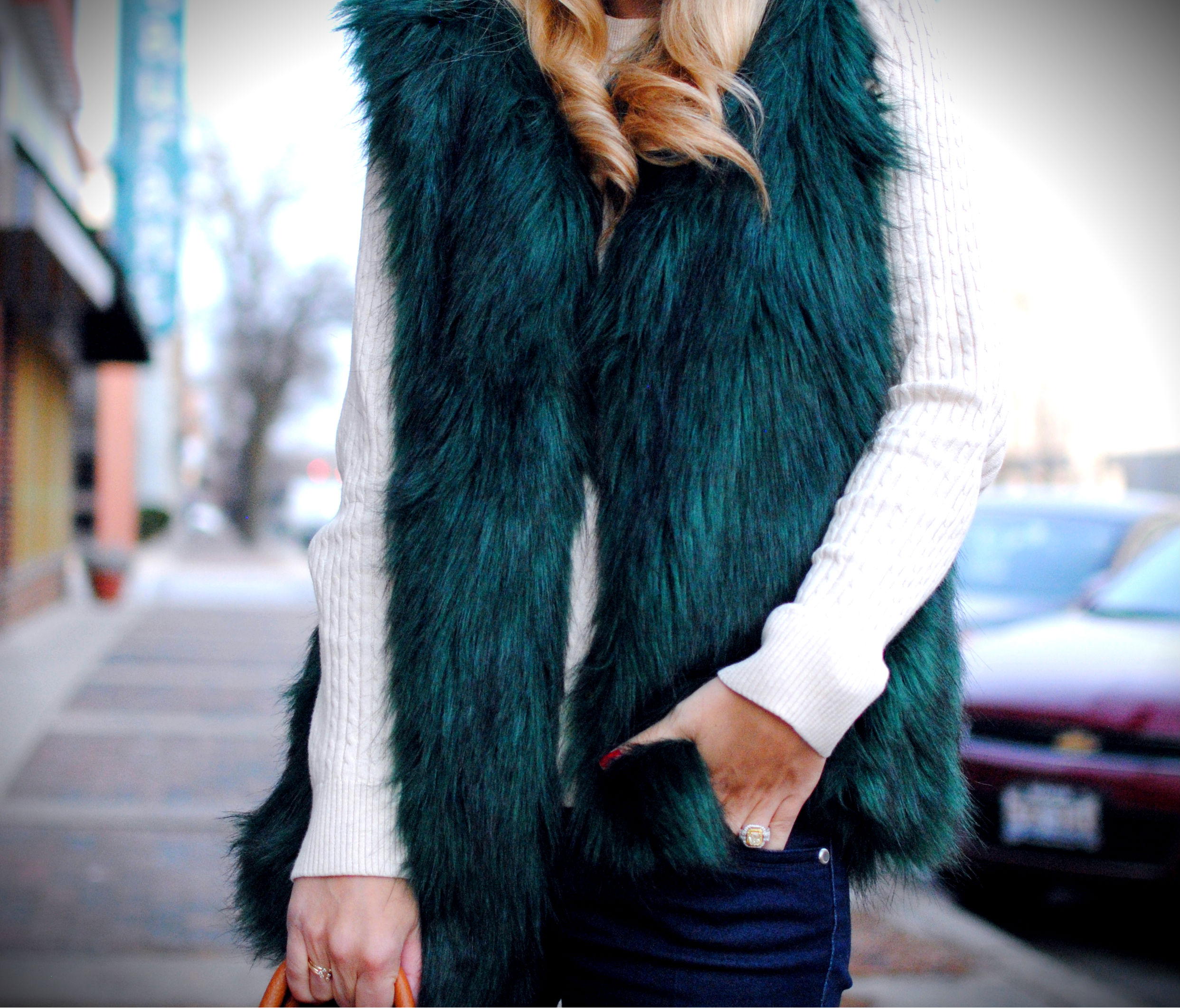 Emerald Green Faux Fur Vest_What Would V Wear_Vanessa Lambert
