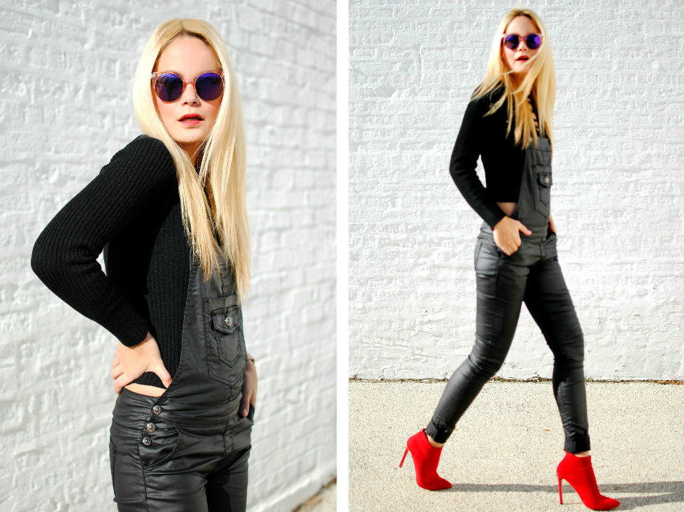 Leather Overalls_Red Booties_Boohoo_Vanessa Lambert_What Would V Wear