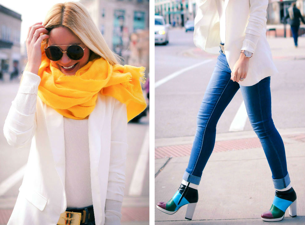 Yellow Scarf_White Blazer_Skinny Jeans_What Would V Wear_Vanessa Lambert