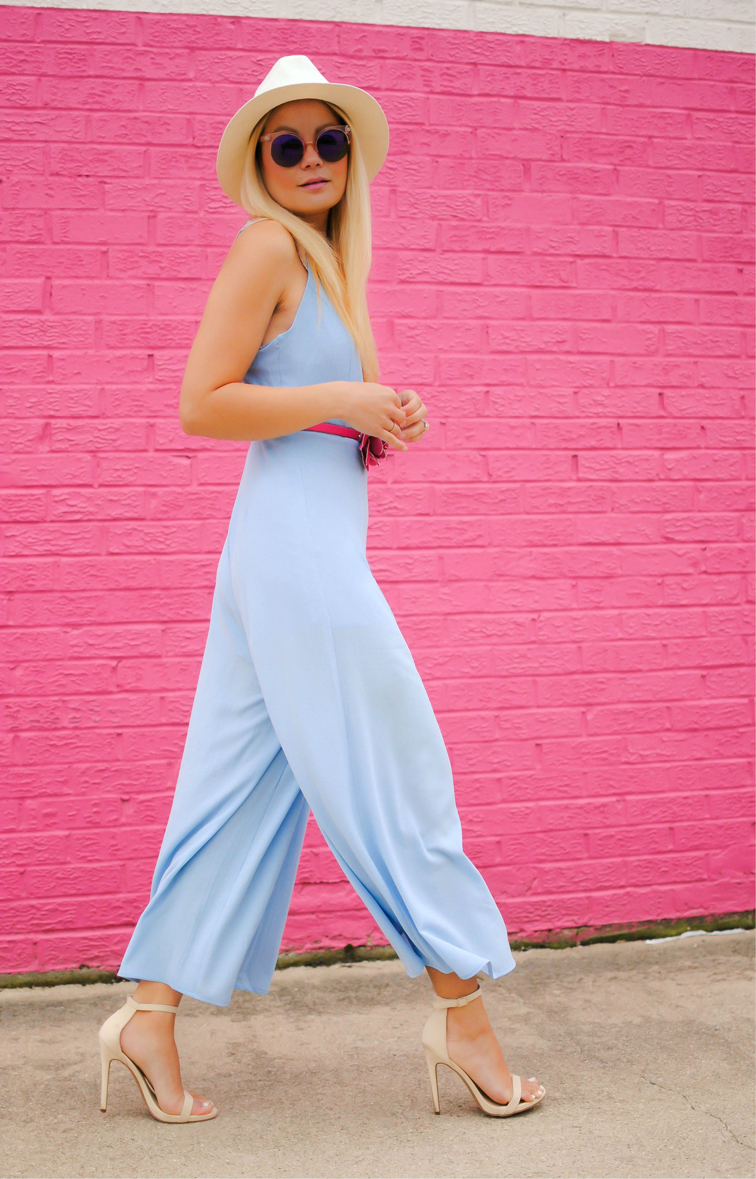 Baby Blue Jumpsuit_Agaci_Nude Strappy Heels_What Would V Wear_Vanessa Lambert_Spring Fashion