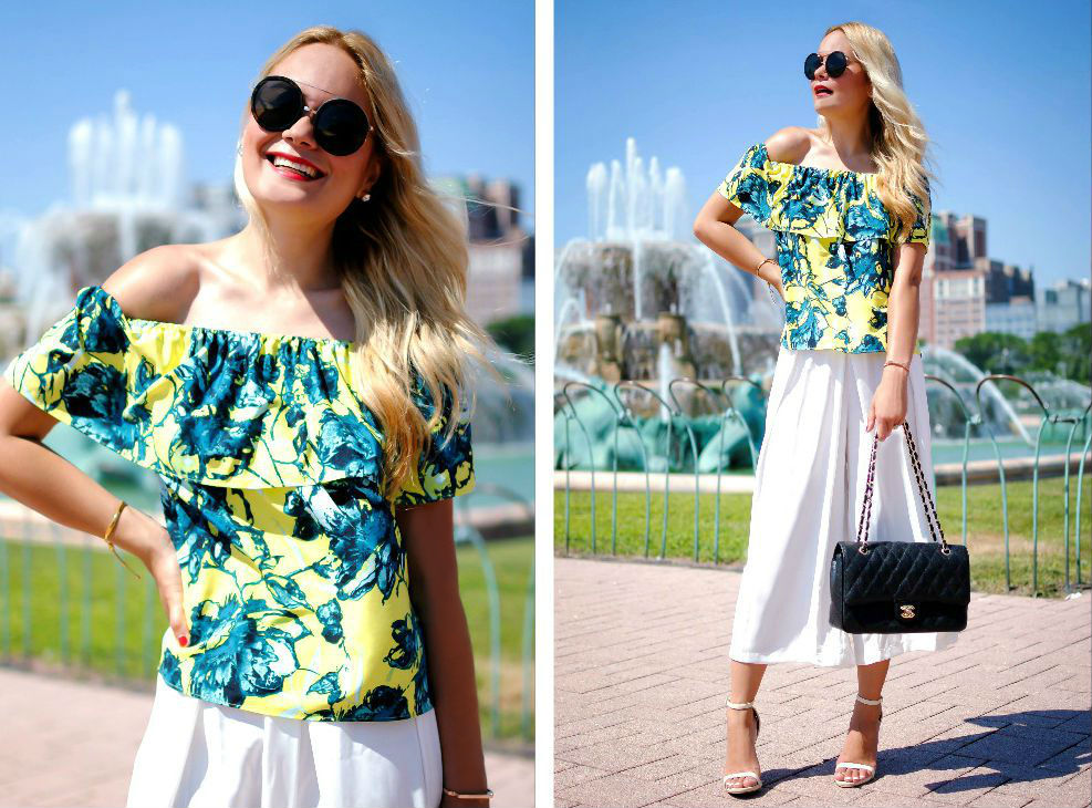 Summer_White-Culottes_Off-the-Shoulder-Top_Buckingham-Fountain_Chicago_What-Would-V-Wear