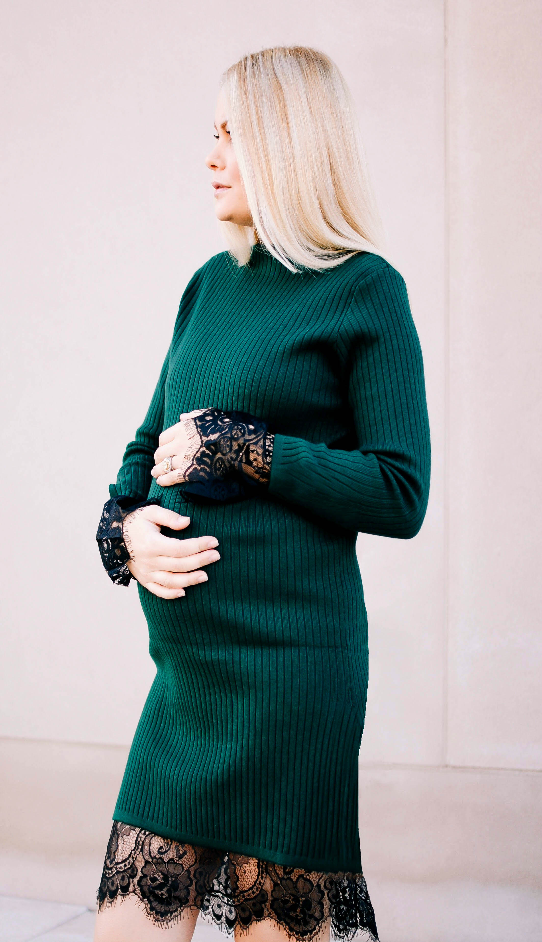 vanessa-lambert-blogger-behind-what-would-v-wear-wears-a-green-sweater-lace-dress-while-31-weeks-pregnant-paired-with-studded-booties_5