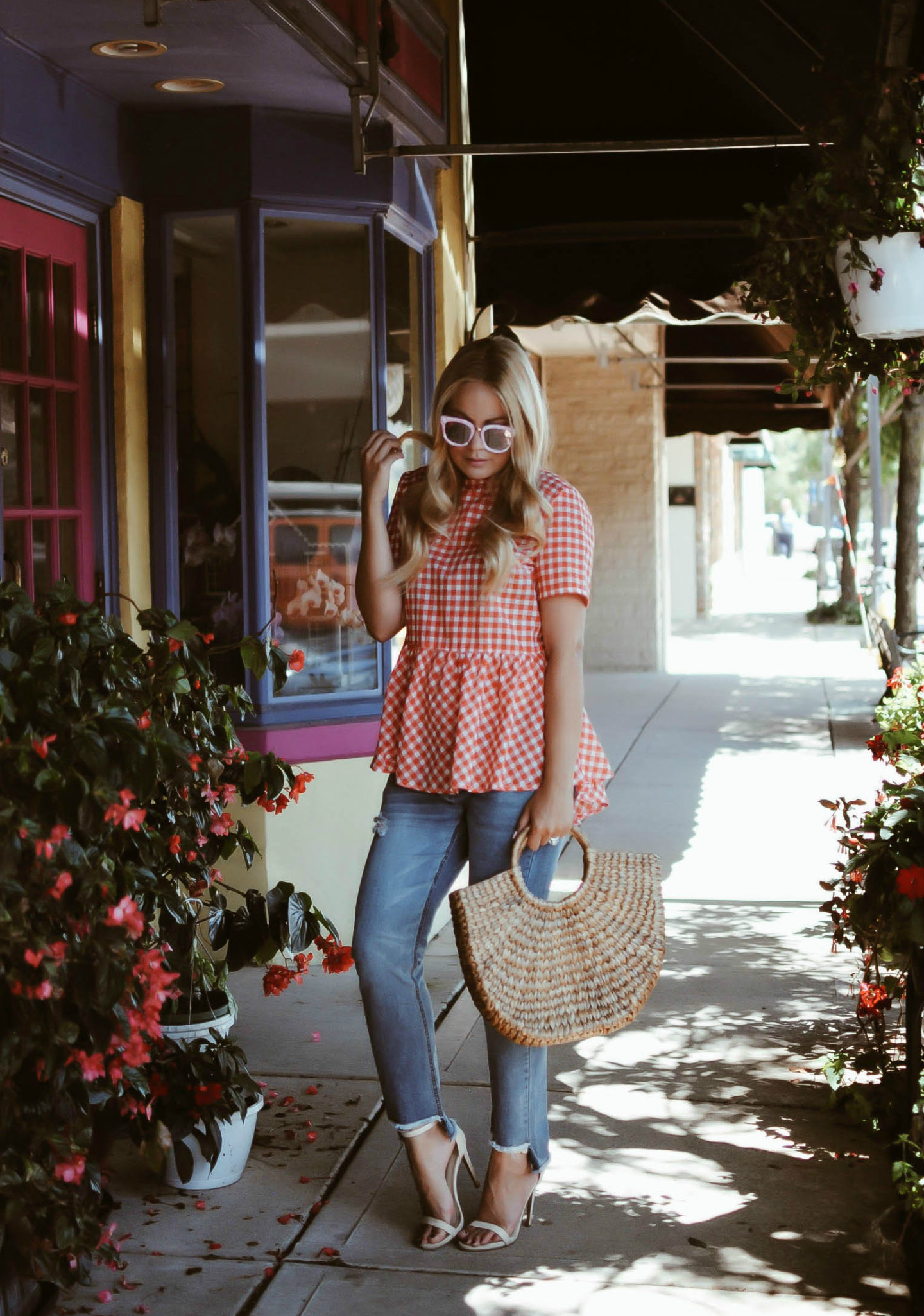 Gingham Peplum Blouse