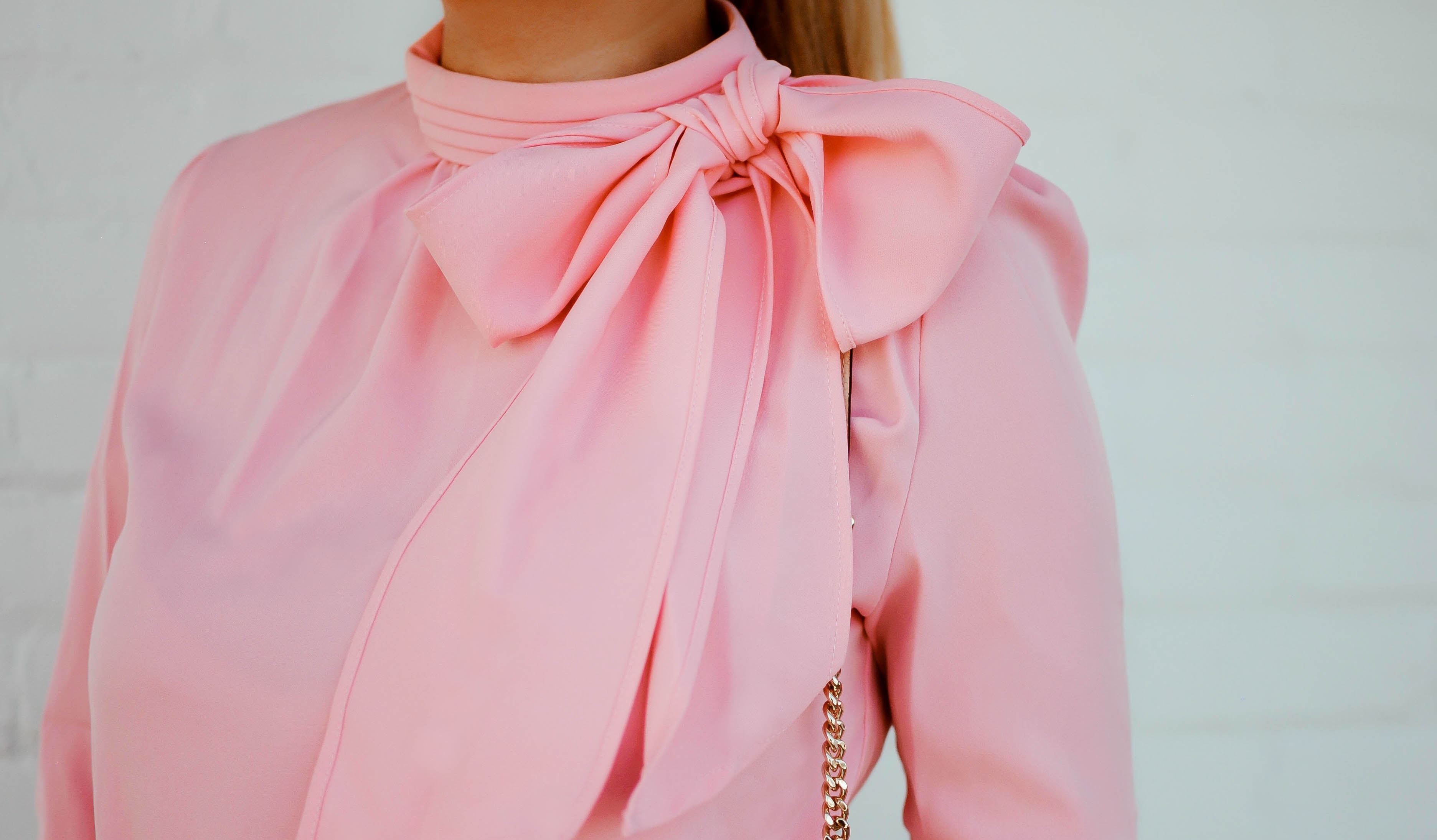meltie original ribbon tie blouse pink-
