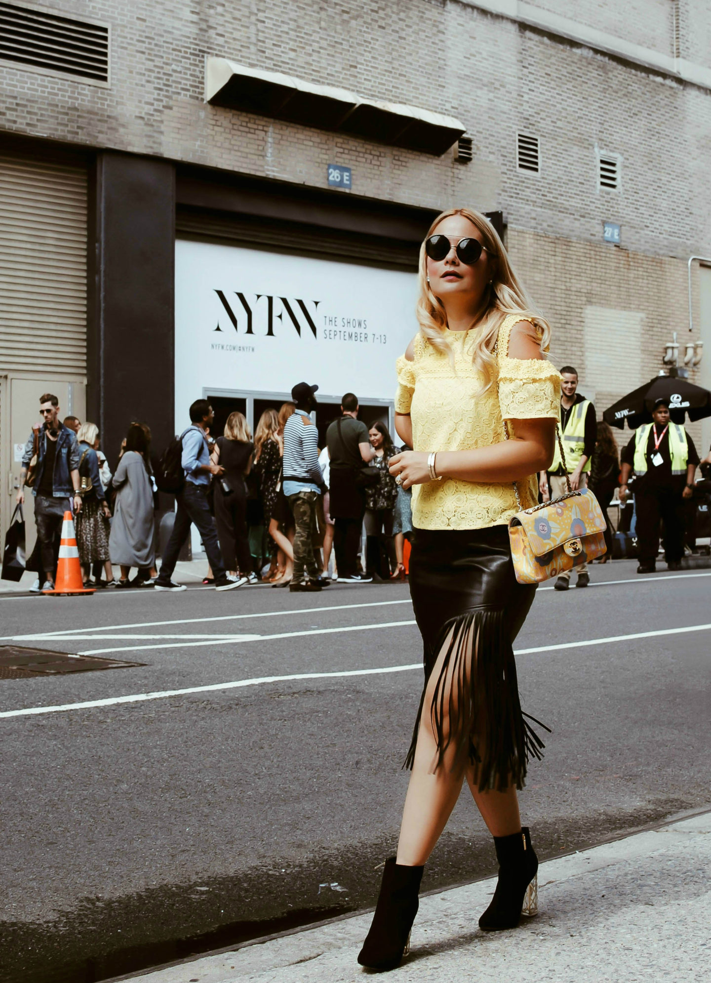 Leather fringe skirt_NYFW_Chanel flap bag