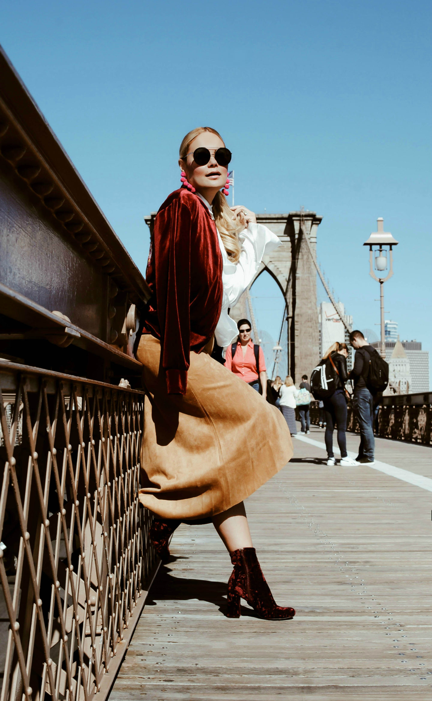 velvet-booties-suede skirt-velvet jacket-brooklyn bridge