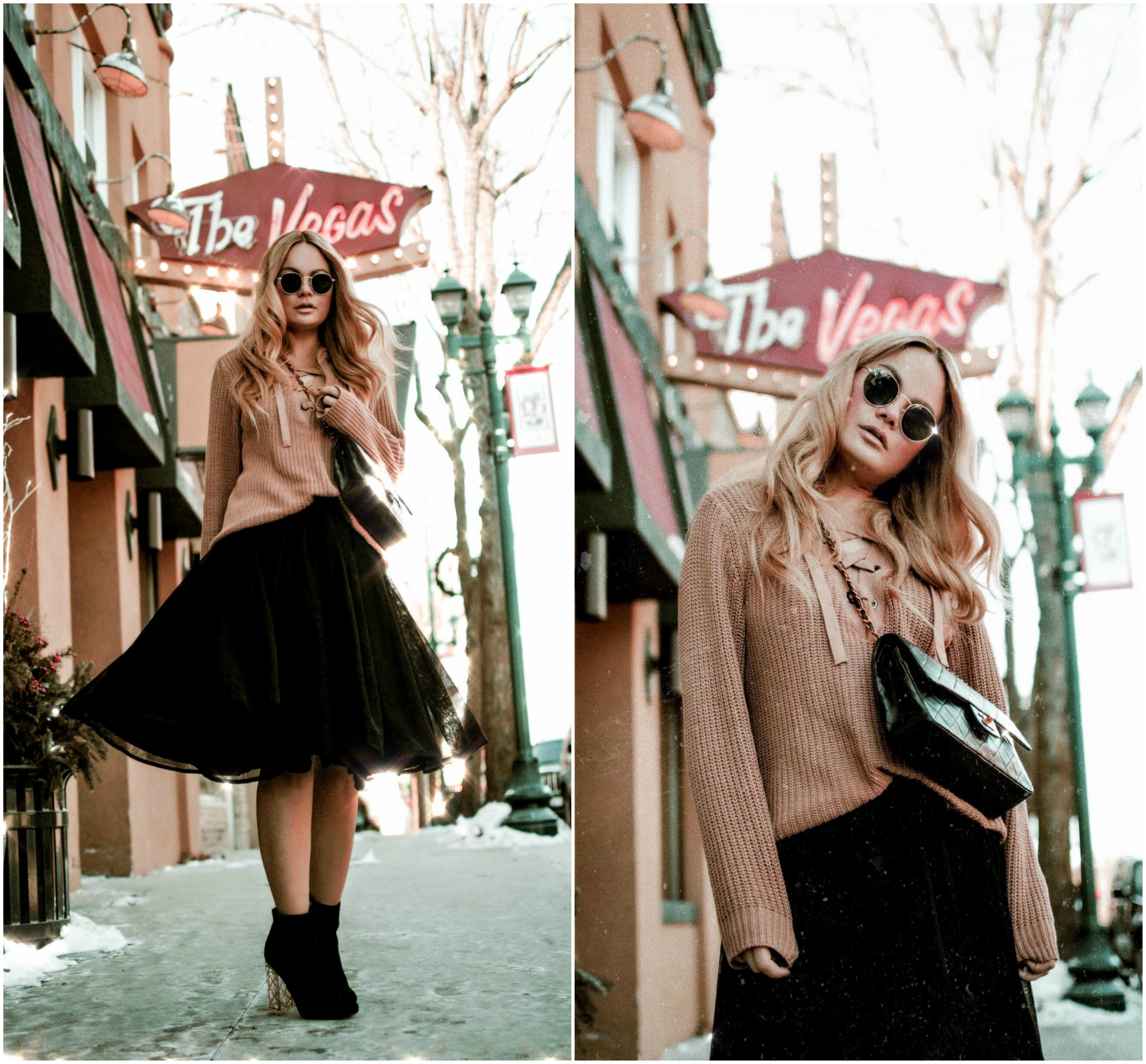  Vanessa-Lambert-Blogger-What-Would-V-Wear-black-tulle-skirt-lace-up-sweater-Carrie-Bradshaw-moment