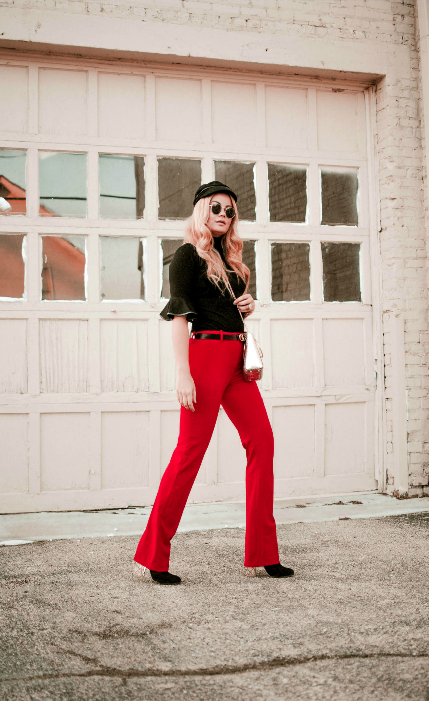 red pants winter outfit