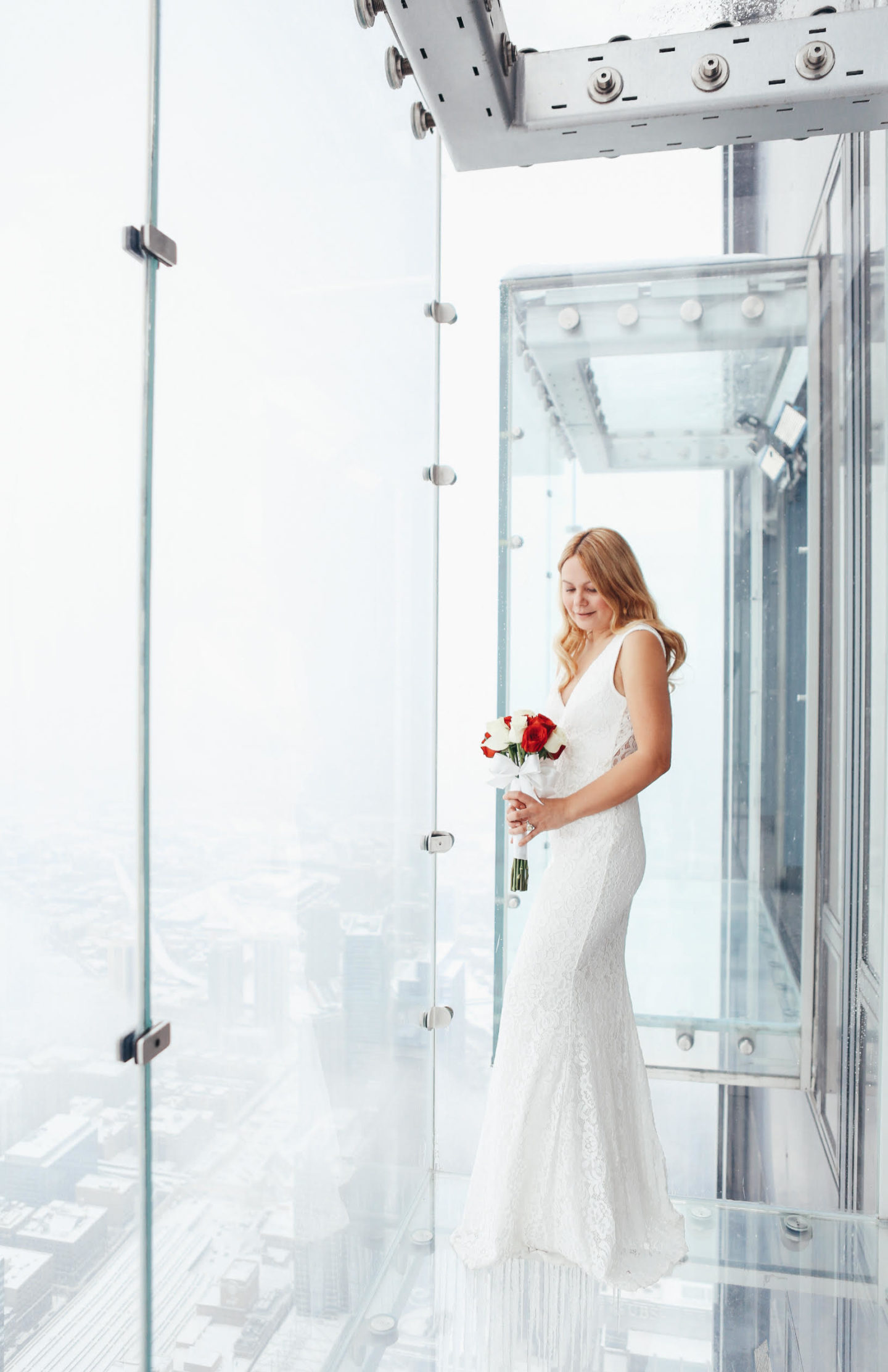 White-lace-wedding-dress-Vanessa-Lambert-Skydeck-Chicago-What-Would-V-Wear